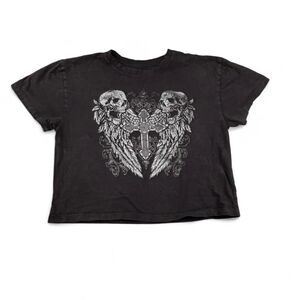 Women’s Vintage Threads Black & White Skull Cross Crop Top Size XL
